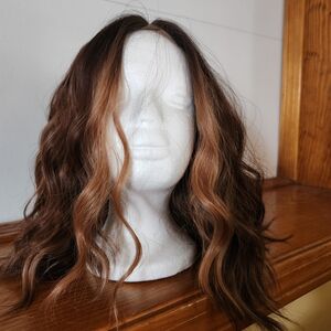 Women's Wavy Lace Front Wig in Chestnut Brown with Caramel Highlights